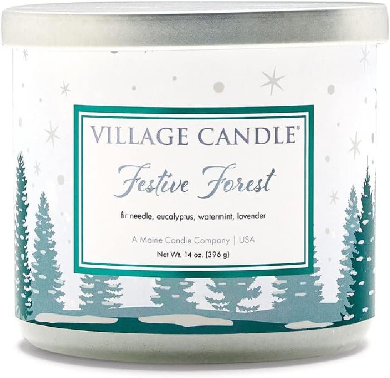 Village Candle Festive Forest Luminary 3-Wick Glass Bowl, Scented Candle, 14 oz