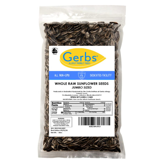 GERBS Jumbo Raw Whole Sunflower Seeds 14 oz. Resealable Bag | Top 14 Allergy Free | Superfood Snack | Crack shell eat Kernel | Grown in United States