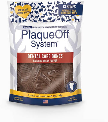 ProDen PlaqueOff System Dental Care Bones - Dog Teeth Cleaning Bones for Oral Hygiene -Medium/Large Canine Formula - Bacon Flavor -17 oz(Packaging May Vary) : Pet Supplies