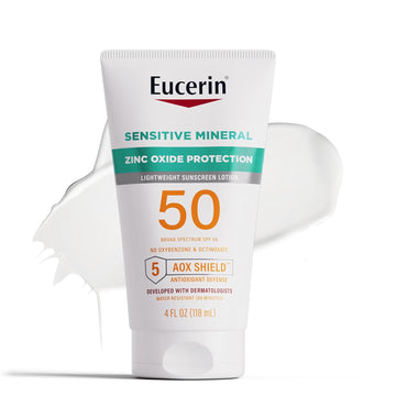 Eucerin Sun Sensitive Mineral Sunscreen Lotion Spf 50, Hypoallergenic, Fragrance Free Sunscreen With Zinc Oxide Protection, 4 Fl Oz Tube