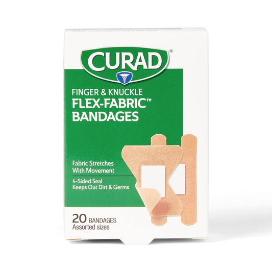 Curad Flex-Fabric Finger And Knuckle Bandages, Assorted Sizes, Box Of 20