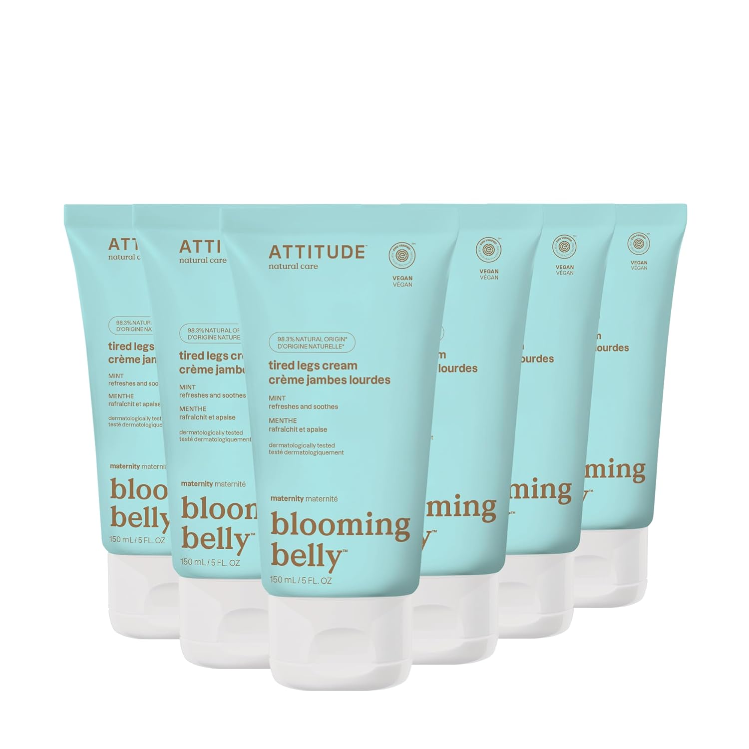 ATTITUDE Pregnancy Tired Legs Cream, EWG Verified, Dermatologically Tested, Plant and Mineral-Based, Vegan Maternity Products, Soothing and Refreshing Mint, 5 Fl Oz (Pack of 6)