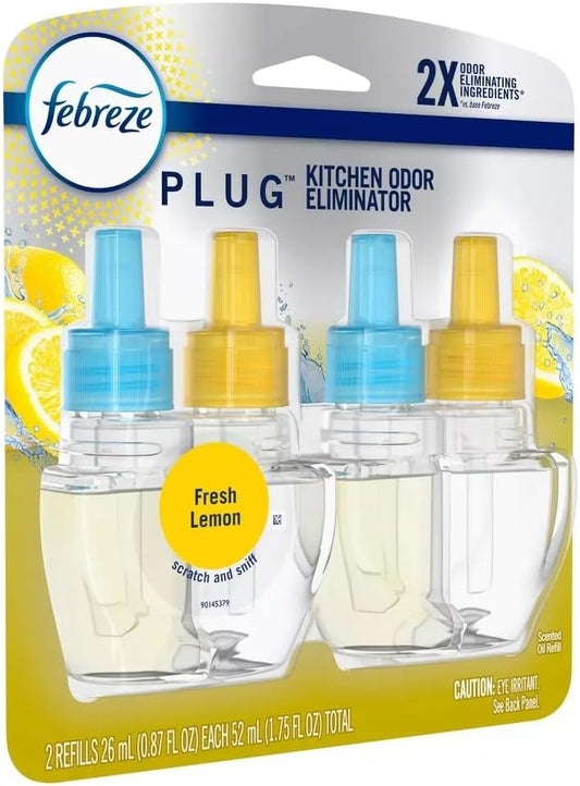 Febreze Kitchen Fade Defy Plug Air Freshener - Fresh Lemon Scent - (2) of 0.87 fl oz Refills