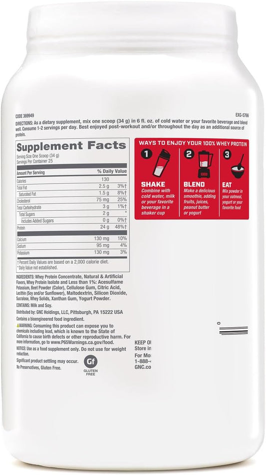 Gnc Pro Performance 100% Whey Protein Powder - Creamy Strawberry, 25 Servings, Supports Healthy Metabolism And Lean Muscle Recovery