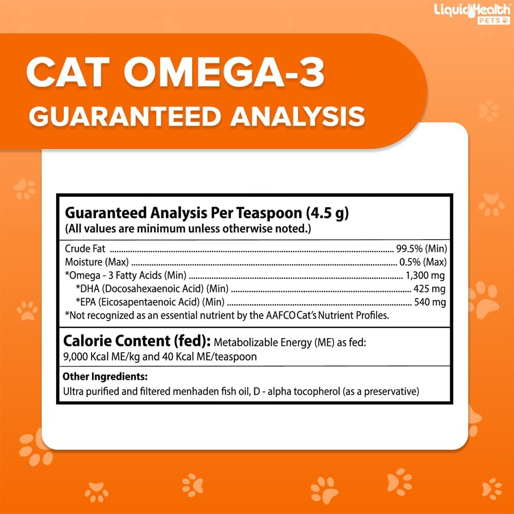 Liquid Health Pets Purr-Fection Omega 3 Fish Oil for Cats - Liquid Omega 3 for Cats with EPA+DPA+DHA, Cat Omega 3 Supplement May Reduce Itching, Support Joint, Immunity, Brain, Heart Health (8 Oz) : Pet Supplies