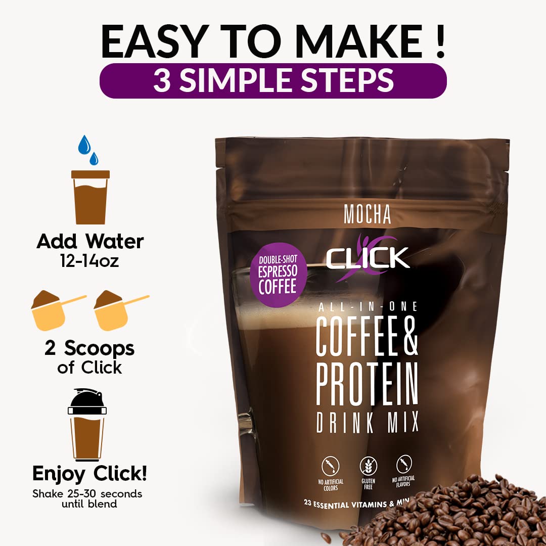 CLICK All-in-One Protein & Coffee Meal Replacement Drink Mix, Mocha, 10 Single Serving Packets (1.2 Ounce) : Grocery & Gourmet Food