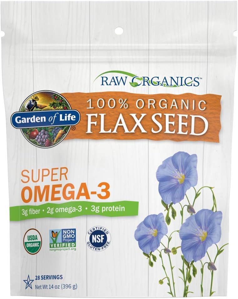 Garden of Life 100% Organic Ground Flax Seed, Cold Milled Premium Golden Flaxseed Meal for Women and Men, 2g Omega 3, Lignans, 3g Fiber, 3g Protein, One Ingredient, Preservative Free, 28 Servings