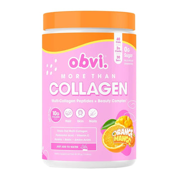 Obvi More Than Collagen Powder | Supports Healthy Hair, Skin, Nails, Joints, Gut | Grass-Fed Multi Collagen Supplement With Hyaluronic Acid, Biotin, Keratin | Orange-Mango, 30 Servings