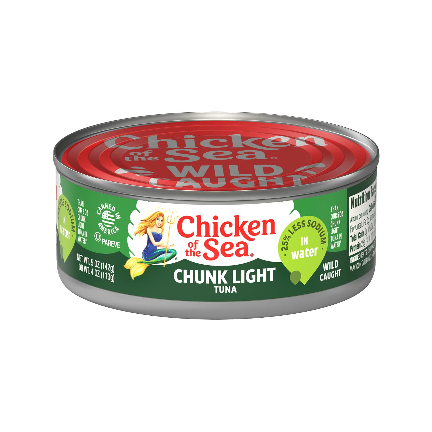 Chicken of the Sea Chunk Light Tuna in Water, Wild Caught Tuna, 25% Less Sodium, 5-Ounce Can (Pack of 1)