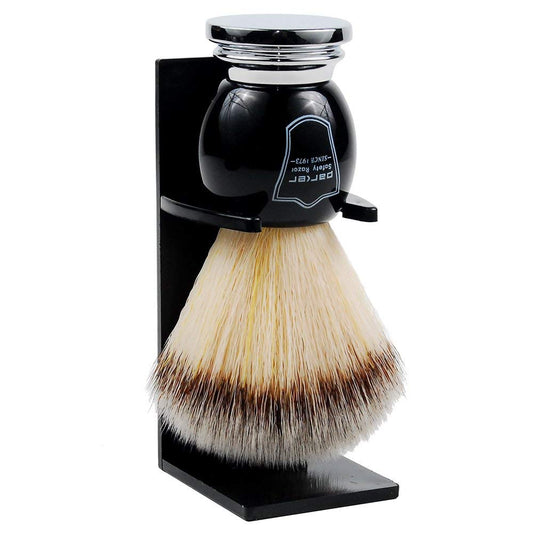 Parker Deluxe Synthetic Silvertip Shaving Brush – 22 Mm Ultra-Soft Knot, Chrome & Black Handle + Acrylic Stand For Proper Drying