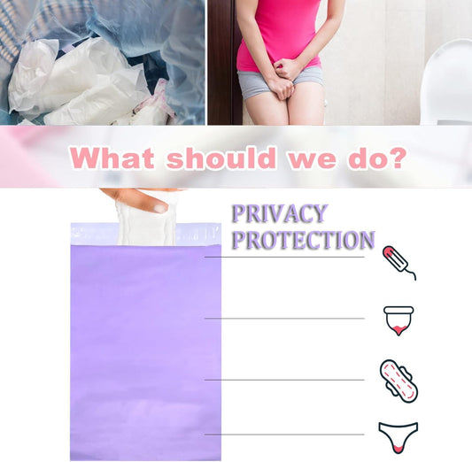 Sanitary Napkin Disposal Bags Self-sealing 100PCS Feminine Hygiene Disposal Trash Bags, Women Personal Privacy Protection for Sanitary Pads/Tampons/Diapers (Purple with Bag, 100PCS, 9.8 * 5.8in)