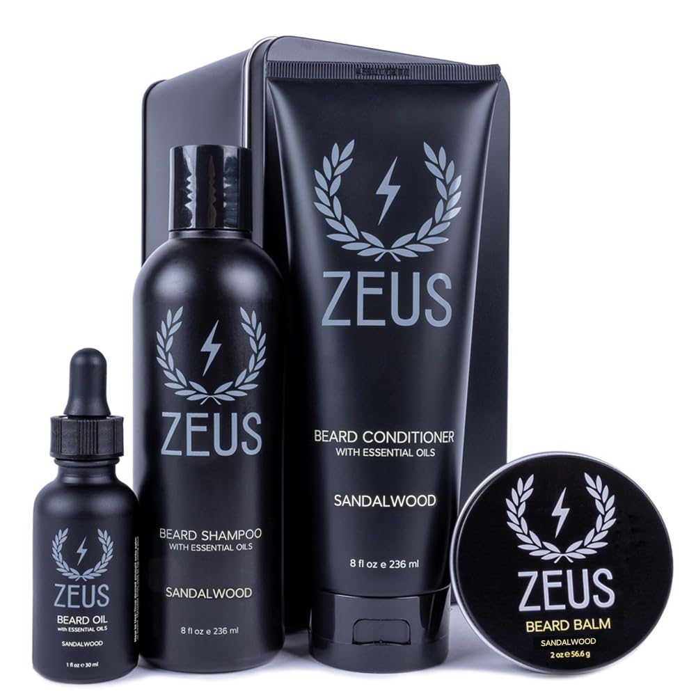 Zeus Everyday Beard Kit With Tin Gift Box – Beard Wash Shampoo & Conditioner, Natural Beard Oil, Beard Balm & Tin Box (Verbena Lime)