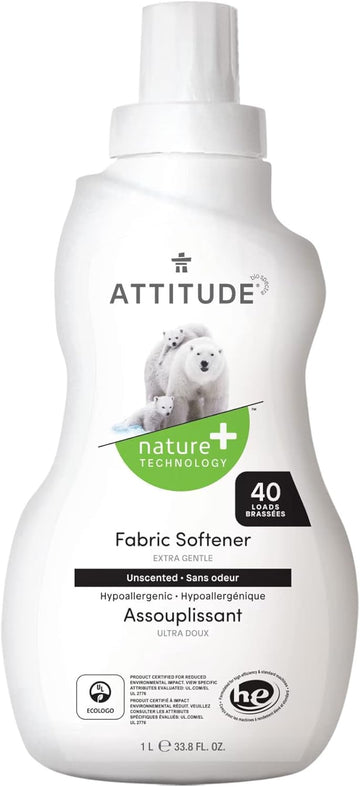 Attitude Laundry Fabric Softener Liquid, Vegan And Naturally Derived Detergent, Plant Based, He Washing Machine Compatible, Unscented, 40 Loads, 33.8 Fl Oz