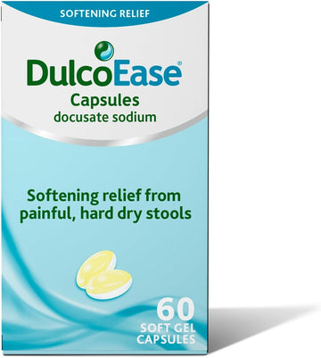Dulcoease 100 Mg Docusate Sodium Capsules - Softening Constipation Relief - Pack Of 60 Soft Gel Capsules - Stool Softening Laxative