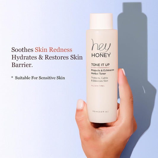 Hey Honey Tone It Up Facial Toner With Propolis Echinacea & Niacinamide | Soothes Skin Redness Hydrates & Restores Skin Barrier | Alcohol-Free Toner For Sensitive & Rosacea-Prone Skin | 5.0 Oz