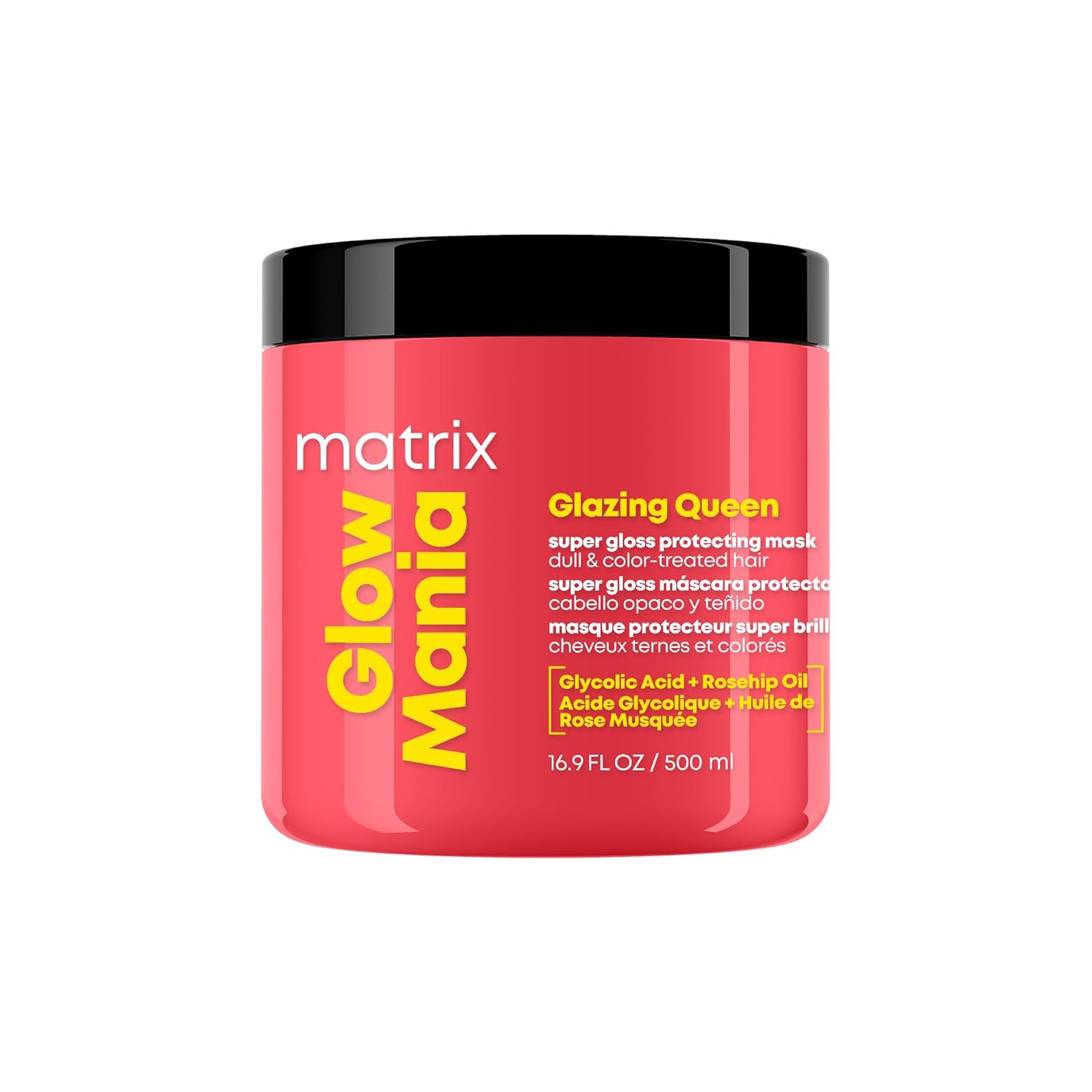 Matrix Glow Mania Super Gloss Protecting Mask - Protects Glow And Shine, With Glycolic Acid & Rosehip Oil, For Dull & Color-Treated Hair, 16.9 Fl Oz