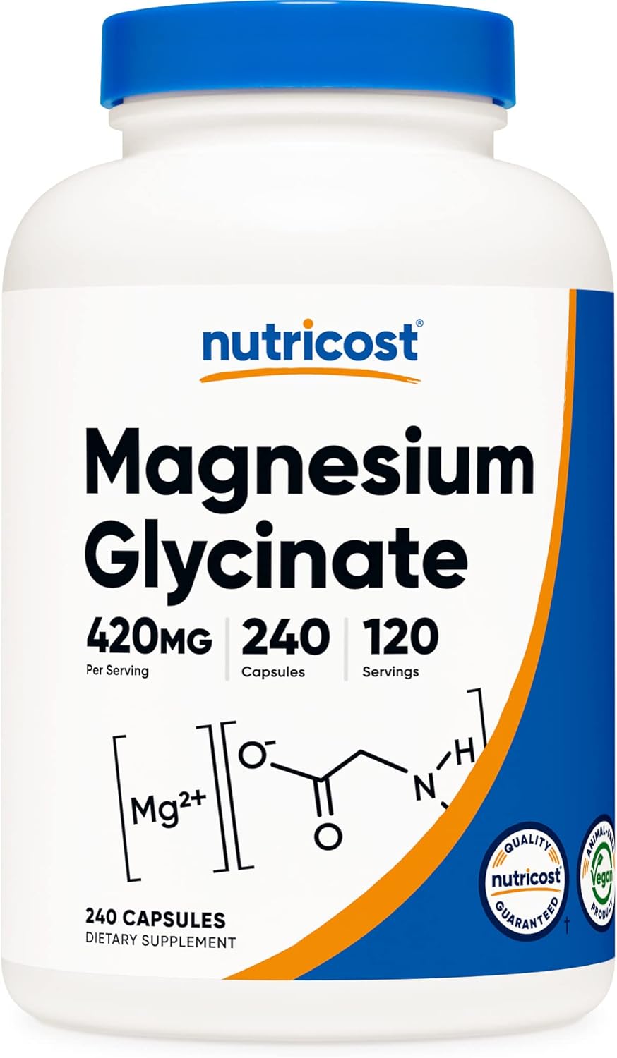 Nutricost Magnesium Glycinate 420mg, 240 Capsules - 120 Servings, Non-GMO, Gluten Free, Vegetarian Friendly