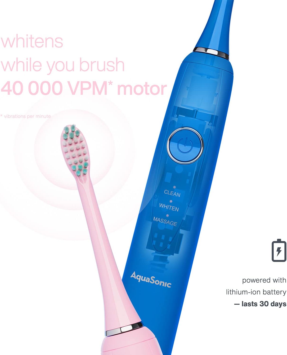 Aquasonic Vibe Duo - Dual Handle Ultra Whitening 40,000 Vpm Fast Charging Electric Toothbrushes - 3 Modes With Smart Timers - 10 Dupont Brush Heads & 2 Travel Cases Included : Health & Household