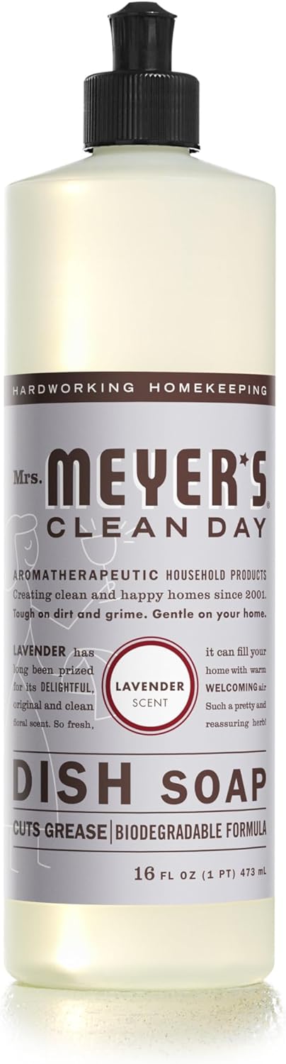 MRS. MEYER'S CLEAN DAY Liquid Dish Soap, Lavender Scent, 16 Ounce Bottle