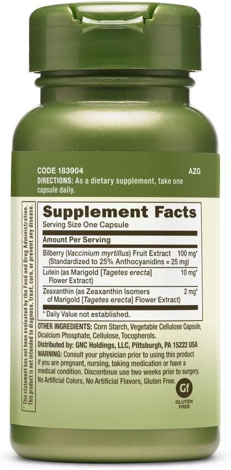 Gnc Herbal Plus Bilberry Extract And Lutein | Supports Eye And Vision Health | 60 Count