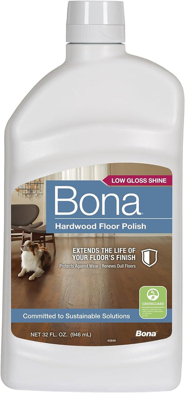 Bona Hardwood Floor Polish - 32 fl oz - Low Gloss Shine - 32 oz covers 500sq ft of flooring - for use on Wood Floors