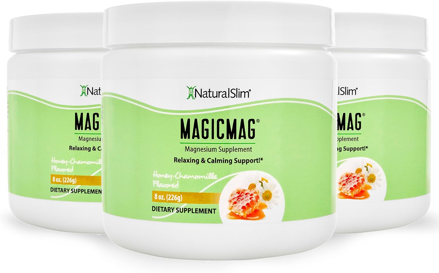 NaturalSlim Magicmag Pure Magnesium Citrate Powder Stress, Constipation, Muscle, Heart Health, and Sleep Support | Honey Chamomile Flavored Magnesium Supplement - 8oz Drink Mix (3 Pack)