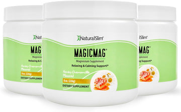 NaturalSlim Magicmag Pure Magnesium Citrate Powder Stress, Constipation, Muscle, Heart Health, and Sleep Support | Honey Chamomile Flavored Magnesium Supplement - 8oz Drink Mix (3 Pack)