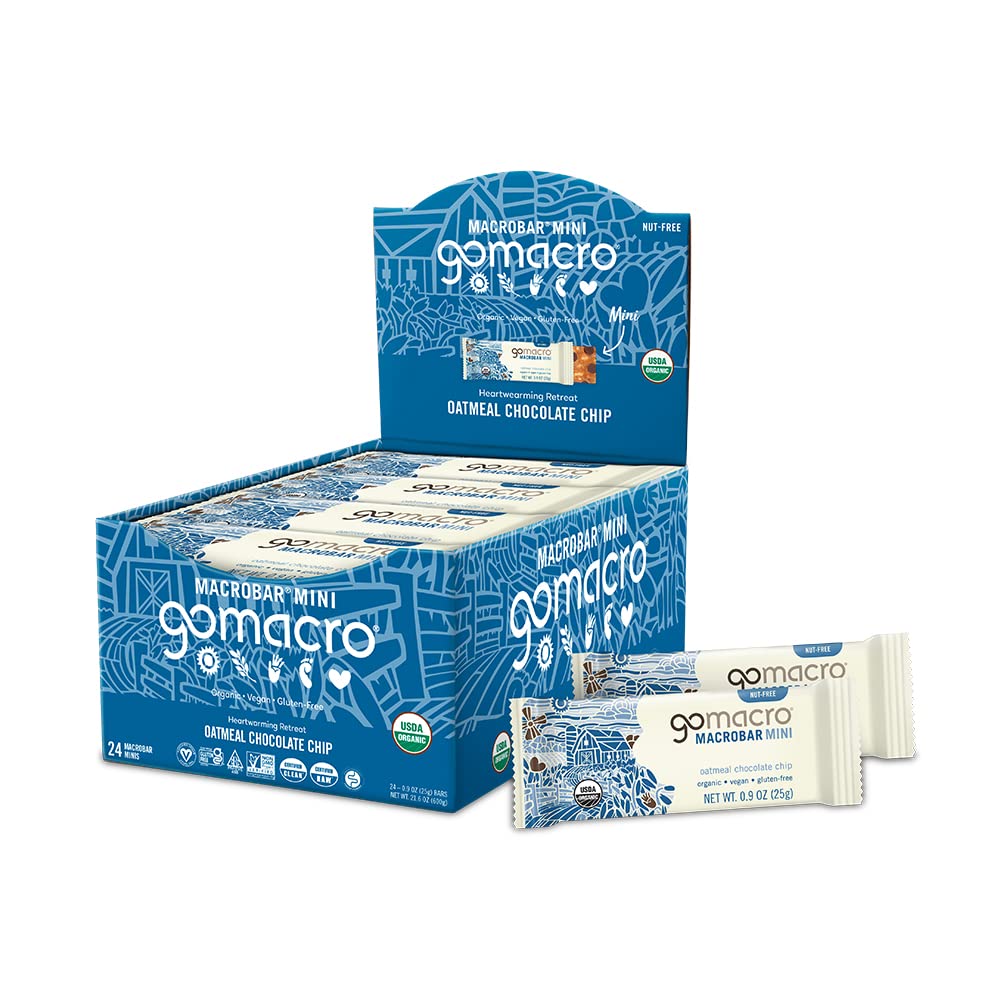 Gomacro Macrobar Mini Organic Vegan Snack Bars - Oatmeal Chocolate Chip (0.90 Ounce Bars, 24 Count)