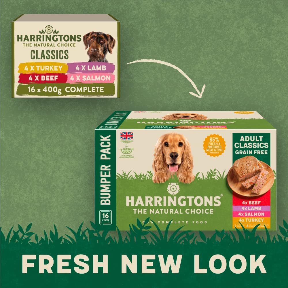 Harringtons Complete Wet Tray Grain Free Hypoallergenic Adult Dog Food Classics Bumper Pack 16x400g - Beef, Lamb, Salmon & Turkey- Made with All Natural Ingredients :Pet Supplies