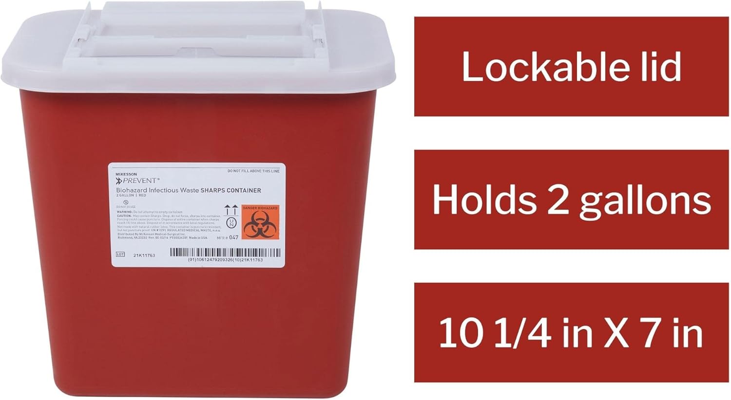 McKesson Prevent Biohazard Infectious Waste Sharps Container - Plastic, Horizontal Entry, Translucent Sliding Lid - Red, 2 gal, 7 in x 10 1/2 in x 10 1/4 in, 20 Count : Health & Household