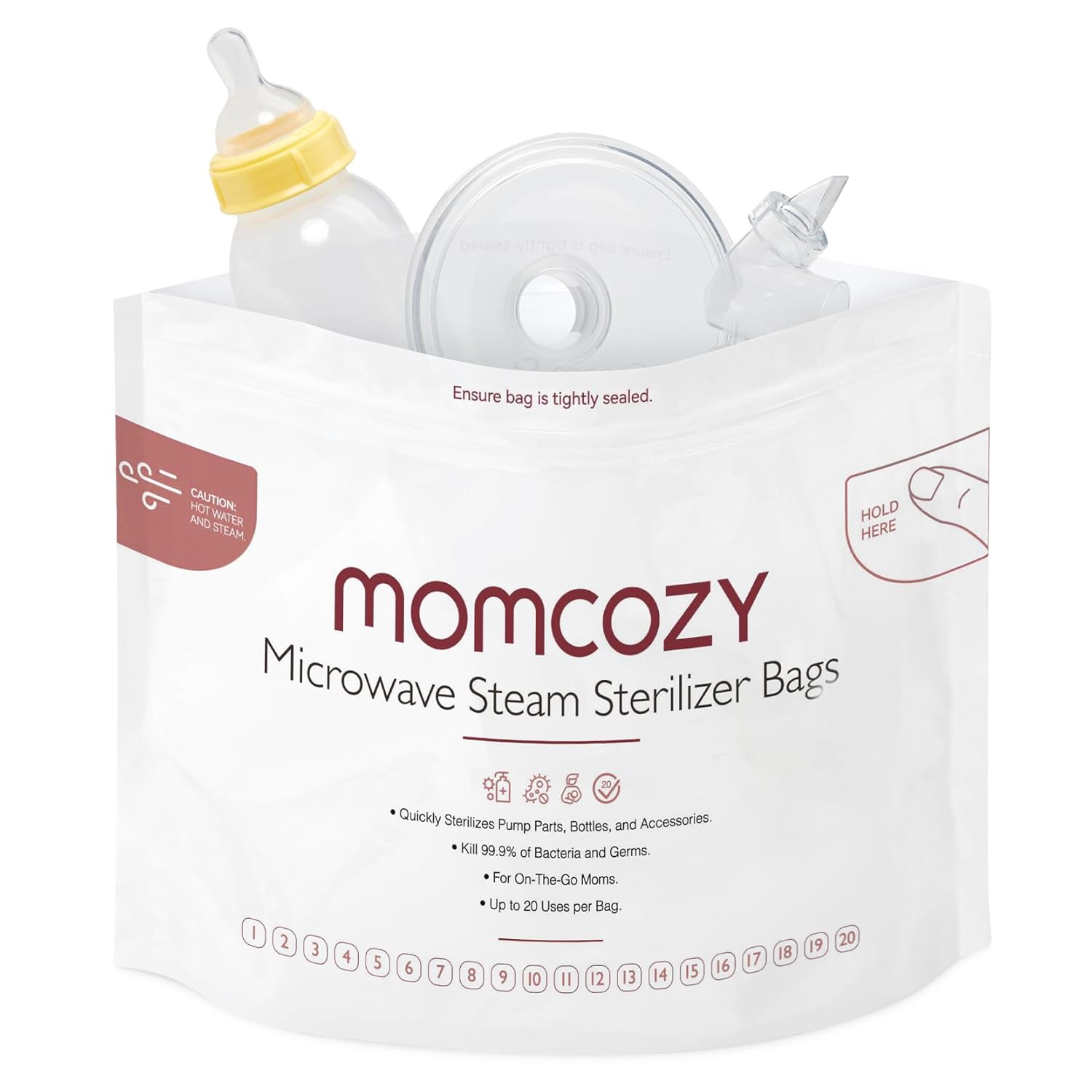 Momcozy Larger Microwave Steam Sterilizer Bags, 8 Count Travel Sterilizer Bags For Breast Pump Parts/Baby Bottle, 20 Uses Per Bag, Breastpump Accessories For Momcozy S9 Pro/S12 Pro/V1/V2, Not For M5