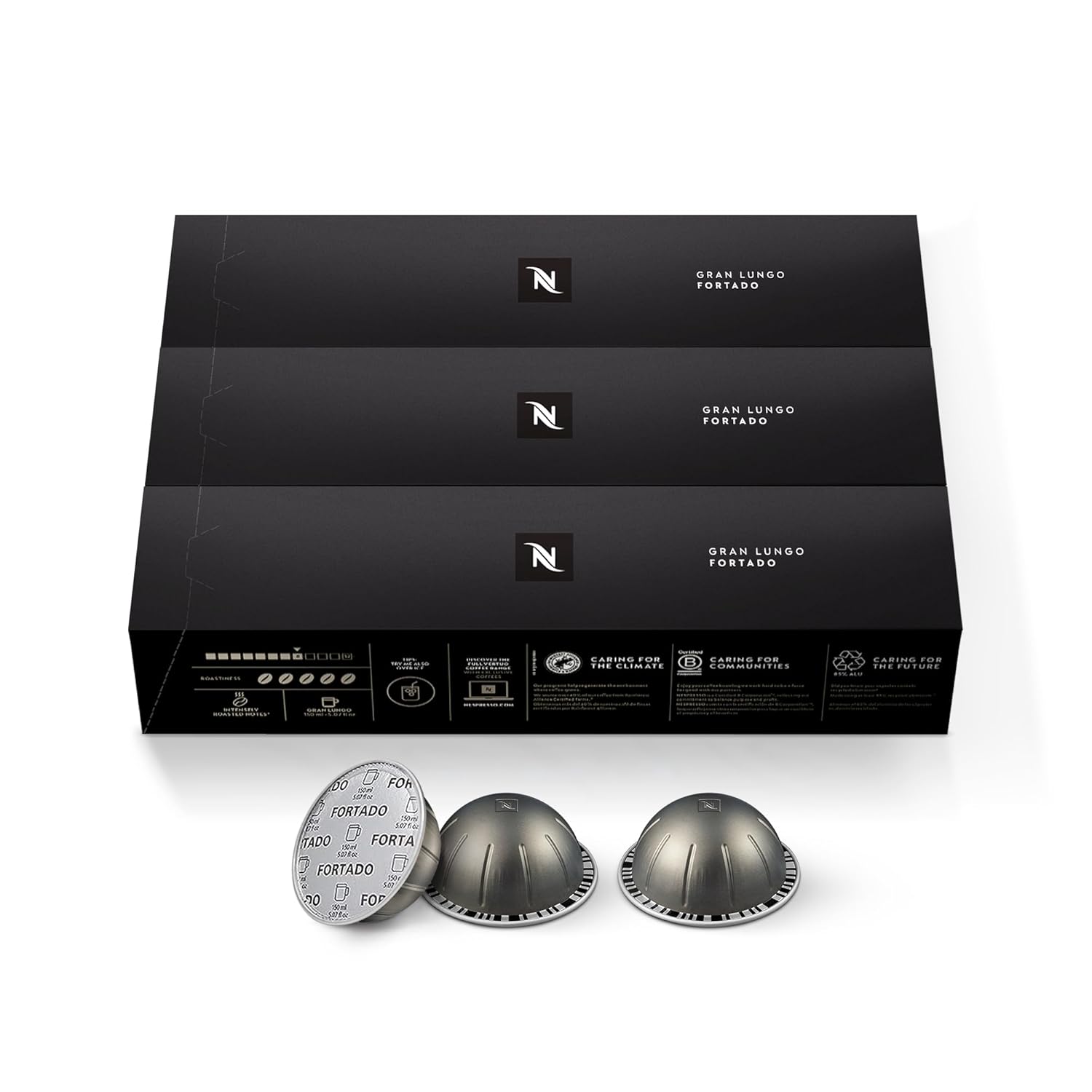 Nespresso Capsules Vertuo, Fortado Gran Lungo Americano, Dark Roast Espresso Coffee, 30 Count Coffee Pods, Brews 5.0Oz
