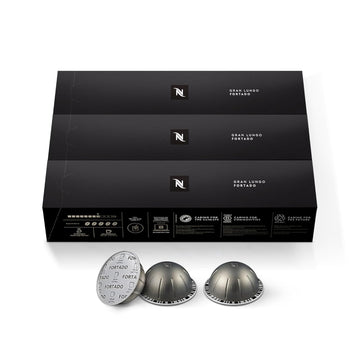 Nespresso Capsules Vertuo, Fortado Gran Lungo Americano, Dark Roast Espresso Coffee, 30 Count Coffee Pods, Brews 5.0Oz