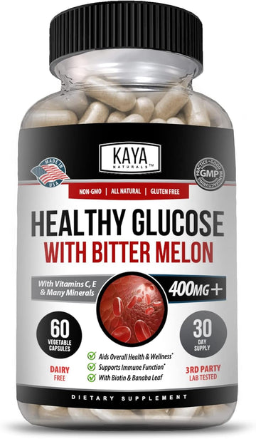 Kaya Naturals Healthy Gluco Bitter Melon Supplement | Support Healthy Levels & Function, 20 Herbs Vitamins Minerals, Alpha Lipoic Acid, Cinnamon, Vitamin C & E, Gluten Free, Non-GMO - 60 Capsules