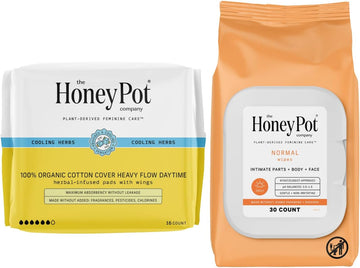 The Honey Pot Company - Heavy Daytime & Normal Feminine Wipes Bundle - Herbal Pads Insused W/Essential Oils For Cooling Effect - Feminine Care - Sanitary Pads For Women - Fsa & Hsa Eligible