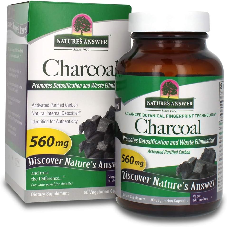 Nature'S Answer Activated Charcoal 560Mg 90-Capsules | Naturally Promotes Detoxification & Waste Elimination | Vegan, Gluten & Alcohol-Free, No Preservatives Or Artificial Avors | Single Count