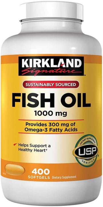 Kirkland Signature Omega-3 Fish Oil Concentrate 1000 mg Fish Oil with 30% Omega-3s (300 mg) , 1,200 SoftGels (3 Bottles of 400)