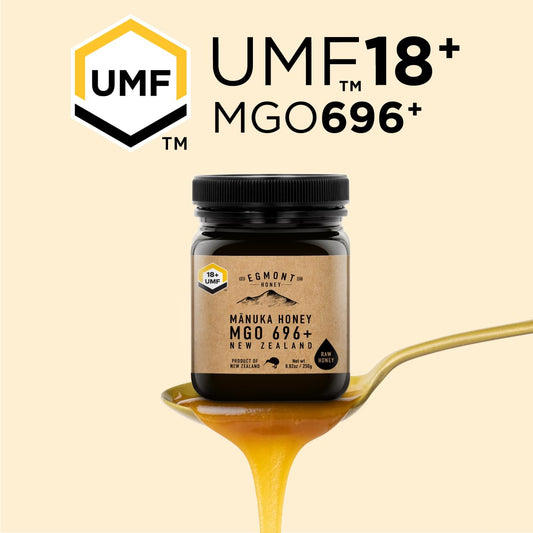 Egmont Honey Raw Manuka Honey Mgo 696+ Umf 18+ 8.8Oz(250G) Non-Gmo, Kosher, Recycled Plastic Jar, Traceable 100% Pure Authentic New Zealand Honey, Umf & Mgo Certified