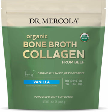 Dr. Mercola Organic Bone Broth Collagen Powder - Supports Bone Health & Muscle Growth - Usda Organic, Non-Gmo, Gluten-Free & Dairy-Free - 30 Servings - Vanilla Flavor
