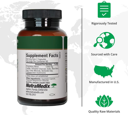 NutraMedix Binder Plus - Comprehensive Toxin Binder & Body Detoxifier - Prebiotic Antioxidant Support + Inulin, Bentonite, Aloe Vera, Activated Charcoal, Fulvic Minerals & Chitosan (120 Capsules)