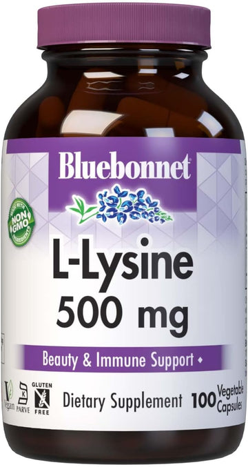 Bluebonnet Nutrition L-Lysine 500mg, for Healthy Immune Function, Supports Collagen Synthesis, Soy-Free, Gluten-Free, Non-GMO, Kosher Certified, Vegan, 100 Capsules