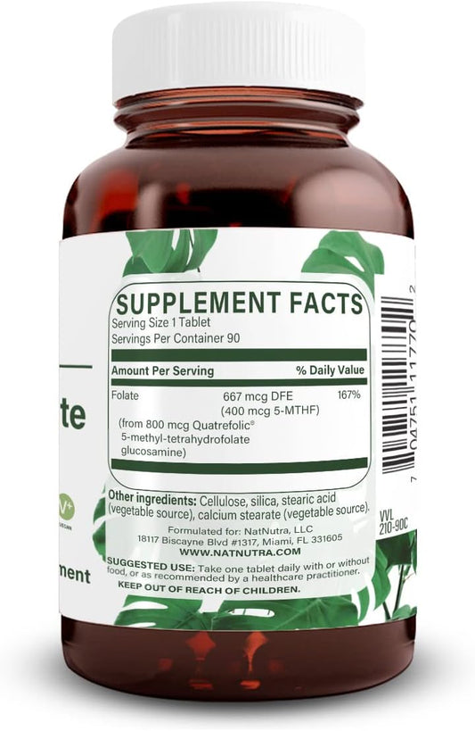 Natural Nutra Active Methyl Folate Supplement With Quatre Folic, Support Body Health, B9, 90 Vegan Tablets (Pack Of 2)