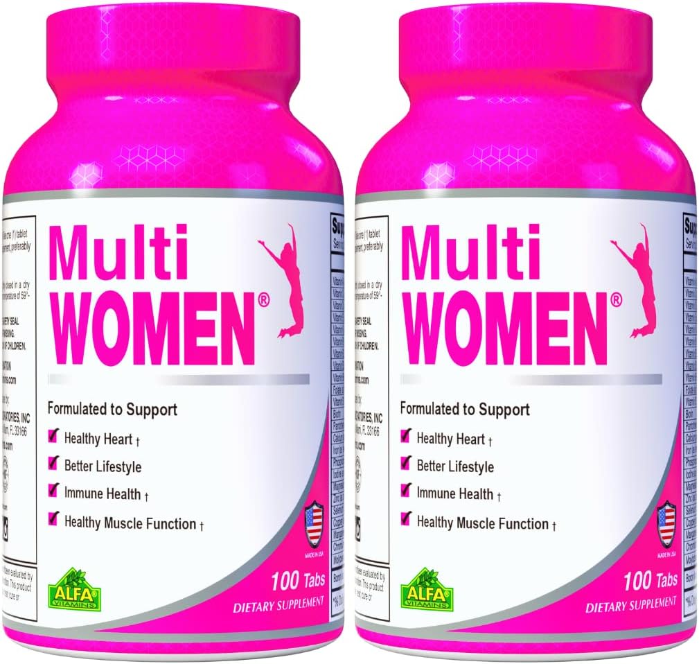 ALFA VITAMINS Multi Women Vitamins Dietary Supplement with Essential Vitamins & Minerals for Women - Amino Acids + Antioxidants - 100 Tablets (2 Pack)