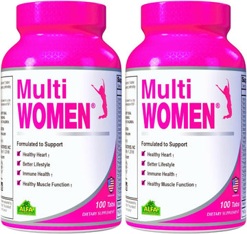 ALFA VITAMINS Multi Women Vitamins Dietary Supplement with Essential Vitamins & Minerals for Women - Amino Acids + Antioxidants - 100 Tablets (2 Pack)