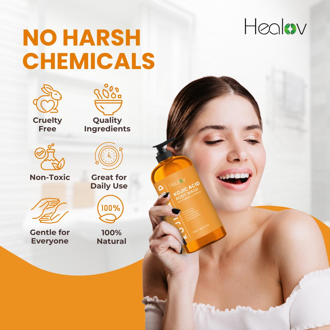 Healov Kojic Acid Soap For Hyperpigmentation – Skin Brightening Kojic Papaya Body Wash – Dark Spot Soap Reduces Acne, Scars, And Evens Tone – Turmeric Body Wash For Brighter Glowing Tone : Beauty & Personal Care