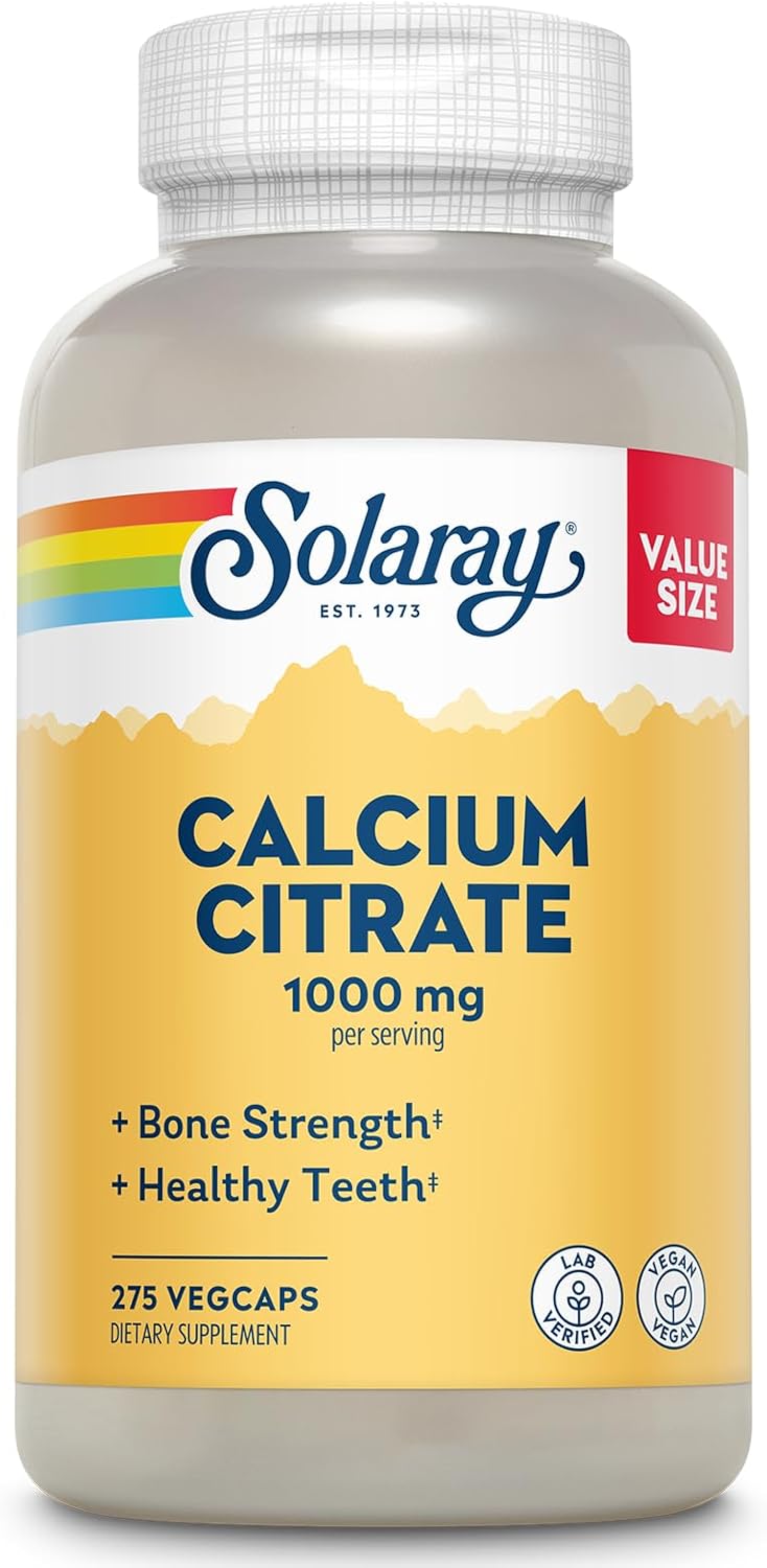 Solaray Calcium Citrate 1000Mg - Chelated Calcium Supplement - Supports Bone Strength And Healthy Teeth - Easy To Digest - 60-Day Guarantee, Vegan - 68 Servings, 275 Vegcaps