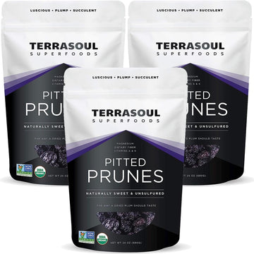 Terrasoul Superfoods Organic Dried Plums Pitted Prunes, 4.5 Lbs (Pack Of 3) - Fiber | Vitamin K | Preservative Free