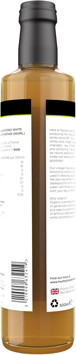 Rayner'S Organic Raw Red Wine Vinegar With Mother, 6 X 500 Ml – Organic, Raw, Unfiltered, Gluten-Free & Vegan