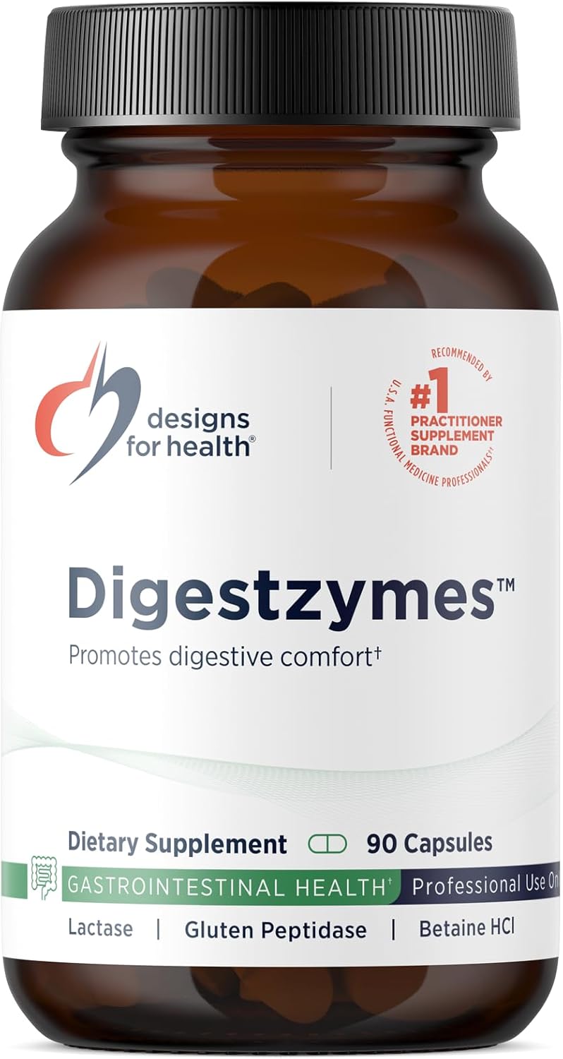 Designs For Health Digestzymes - Digestive Enzymes + Betaine Hydrochloride For Gas & Bloating Relief - Pepsin, Ox Bile, Lactase Enzyme & Lipase Enzymes For Digestion (180 Capsules)