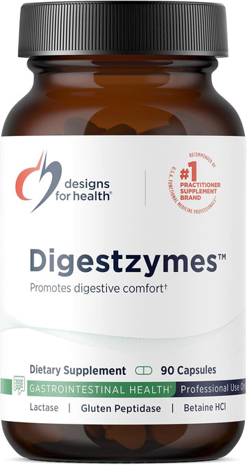 Designs For Health Digestzymes - Digestive Enzymes + Betaine Hydrochloride For Gas & Bloating Relief - Pepsin, Ox Bile, Lactase Enzyme & Lipase Enzymes For Digestion (180 Capsules)